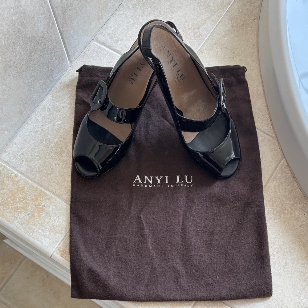 Anyi Lu Black Patent Leather Heels